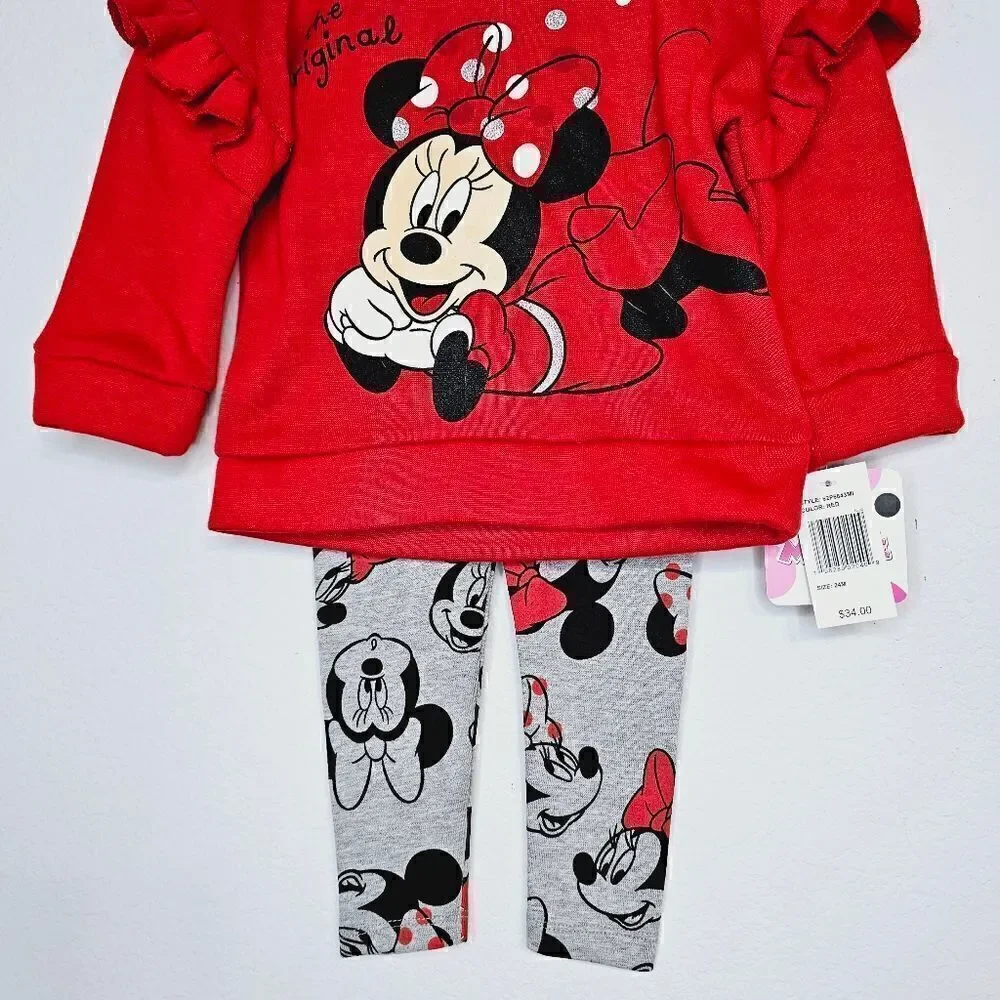 New! Disney Minnie Mouse Ruffle Sweatshirt Leggings Baby Girl Matching Set
